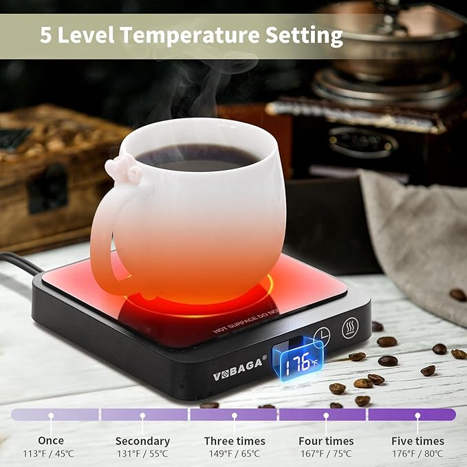 VOBAGA Mug Warmer, Coffee Cup Warmer for Desk with 5 Temp Settings & 2-12H Timer, Smart Candle Warmer & Coffee Warmer with Display for Fastest Heating Coffee, Cocoa, Ideal Coffee Gifts(No Cup)