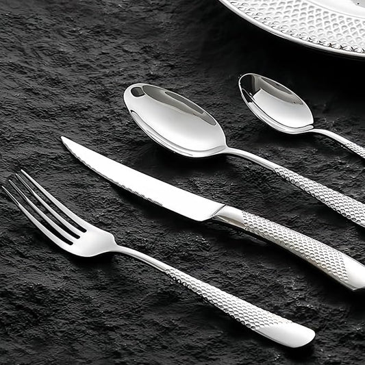 Flatware Set for 8 Persons, 32 Piece Stainless Steel Steak Knife Silverware Set Including Forks and Spoons for Home, Restaurant, Wedding, Party