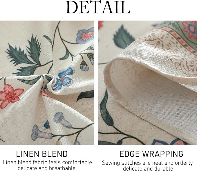 ISAENNE Designer Chinoiserie Linen Floral Table Cloth for Rectangle Table,White Wrinkle Resistant Tablecloth,Elegant Decor Tablecloths for Dining Thanksgiving Kitchen Party,55"*79"-Daffy