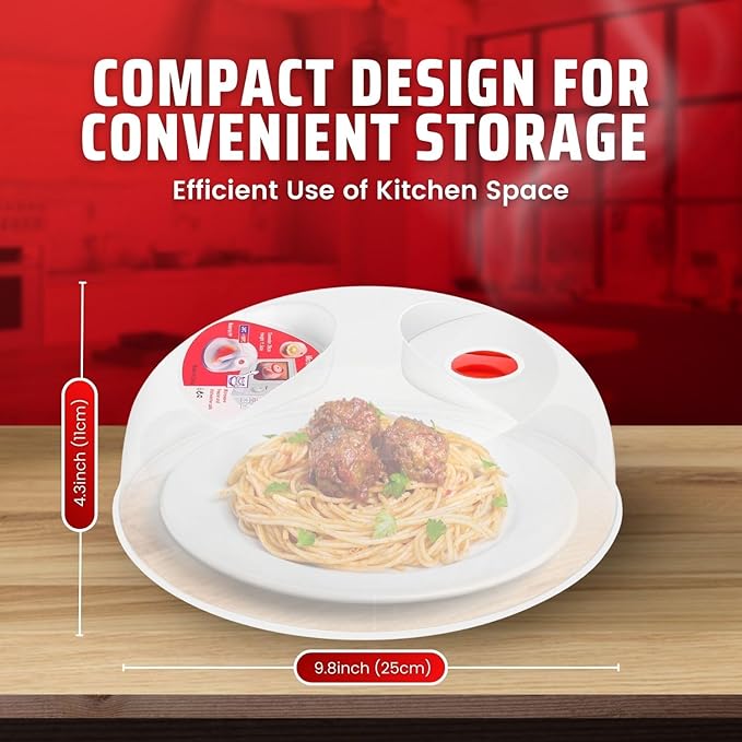 Flexzion 10 Inch Small Microwave Splatter Cover - BPA-Free Anti-Splatter Microwave Cover with Adjustable Steam Vent, Dishwasher Safe, Transparent Plastic Food Covers for Microwave Cooking