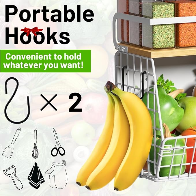 Ofiray-home Magnetic Shelf for Fridge with Wood Lid, Fruit Potato and Onion Storage Bins, Pantry Organizers & Storage, Large Container Magnetic Spice Rack for Refrigerator, Kitchen Counter (White, 1)