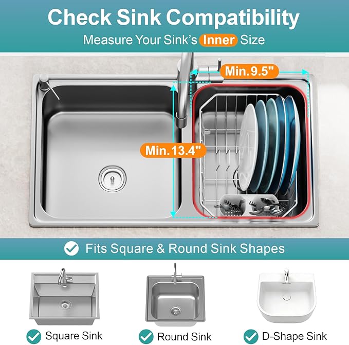 GSlife Mini in Sink Dish Drying Rack - Stainless Steel Small Dish Drainer for RV Kitchen Apartment Sink, 9.5" W x 13.4" L, White Utensil Holder