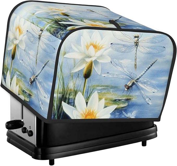 Light Blue Dragonflies Covers for Toasters 4 Slice,Cute Funny Bread Machine Cover with Handle,Washable Stain Resistant Kitchen Small Appliance Cover Dining Decor