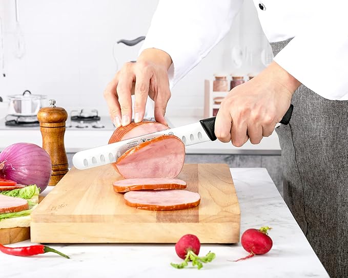 Carving Knife 10-Inch with Razor Sharp Granton Edge for Turkey, Ham, Meat Slicing and Cutting – NSF Certified, German Stainless Steel Blade, Black