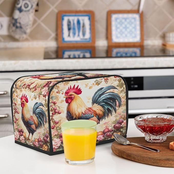 Rooster Flower Animal Toaster Cover 2 Slice Dust and Fingerprint Protection Toaster Bread Maker Covers Washable Kitchen Small Appliance Covers for Kitchen Accessories Decor Bakeware Women Gift