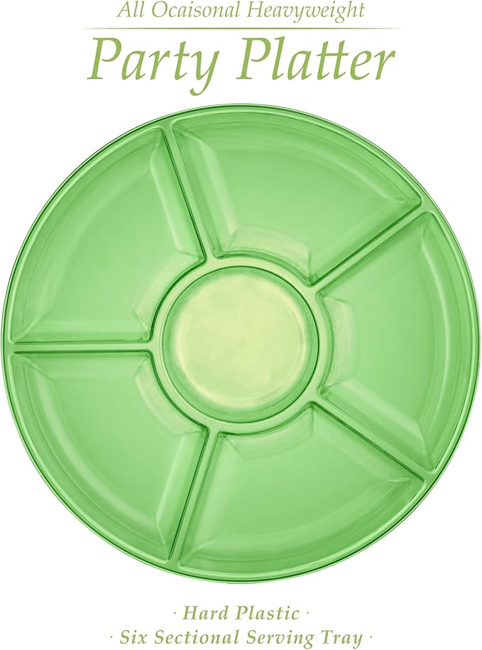 Plasticpro 6 Sectional Round Plastic Serving Tray/Platter (4, Green)