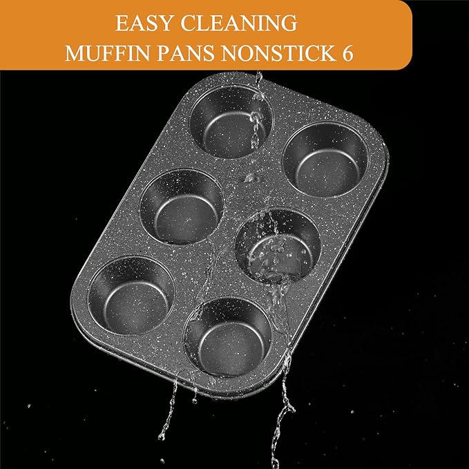 Walooza Muffin Cupcake Pan, Muffin Tins Nonstick 6, Muffin Top Cookie Cheese Cake Pan for Baking, Toast Oven Baking Supplies Small Cake Pans Muffin Cups Non Stick