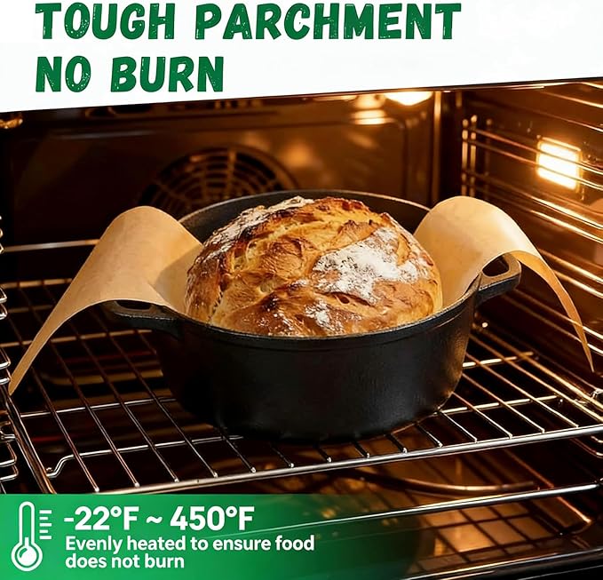 Parchment Bread Sling for Dutch Oven, Disposable Bread Baking Mat with Long Handles 100PCS Unbleached Sourdough Mat, Sourdough Bread Baking Supplies, Tools ＆ Accessories