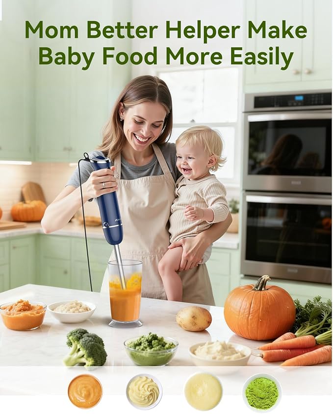 Immersion Blender Handheld 5 in 1 Hand Blender, 1000W Hand Mixer Stick, BPA-Free 12 Speed Handheld Blender 304 Stainless, Beaker, Chopper, Whisk and Milk Frother, Soup, Smoothies, Baby Food, Sauce