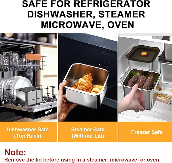 YUPER Stainless Steel Food Storage Containers, Meal Prep Container Sets with Lids, BPA Free, Leak Proof & Airtight, Microwave, Dishwasher, Fridge, Freezer & Oven Safe, 3 Pack (40+67+88OZ)