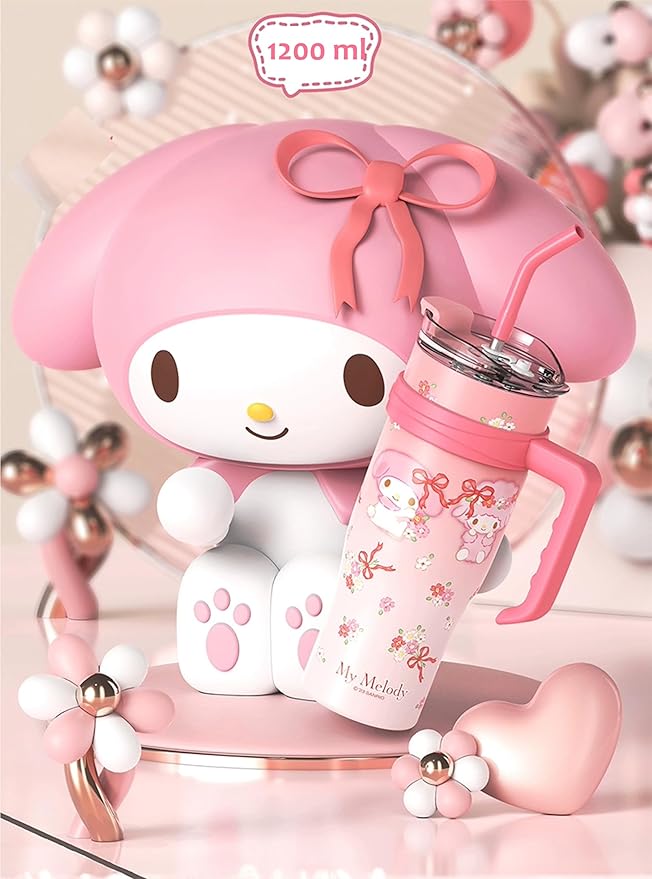 Melody Stainless Steel Insulated Tumbler with Lid, Straw & Handle 1200ml - XL Size, Pink