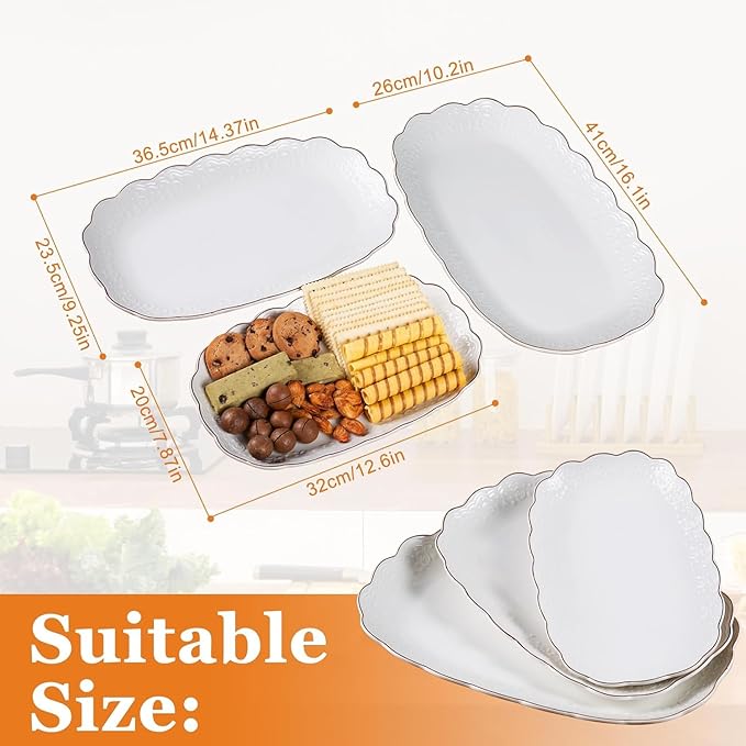Kassel Ceramic Serving Platter Set | 16”/14”/12” Oval Serving Trays for Entertaining at Parties and Weddings | Oven Safe Extra Large Serving Trays for Tacos, Steak, and Cake