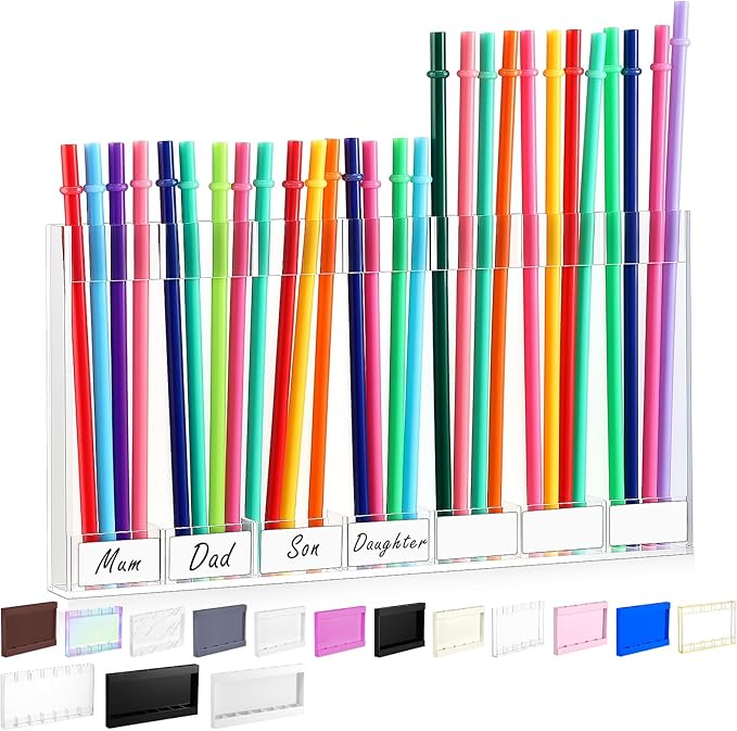 Qinyoung Acrylic Straw Holder for Cabinet Door with Double Sided Adhesive Tape Reusable Straw Organizer Tumbler Storage Kitchen Accessories Container for Counter Cupboard(Classic,Extra Large,Clear)