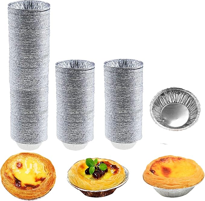 200 Pcs Aluminum Foil Pie Trays, Mini Pie Pans, Disposable Baking Tart Molds, Aluminum Foil Pie Pan for Baking Tart Eggs, Quiche Pie, Caramel Pudding Pie (200 PCS)