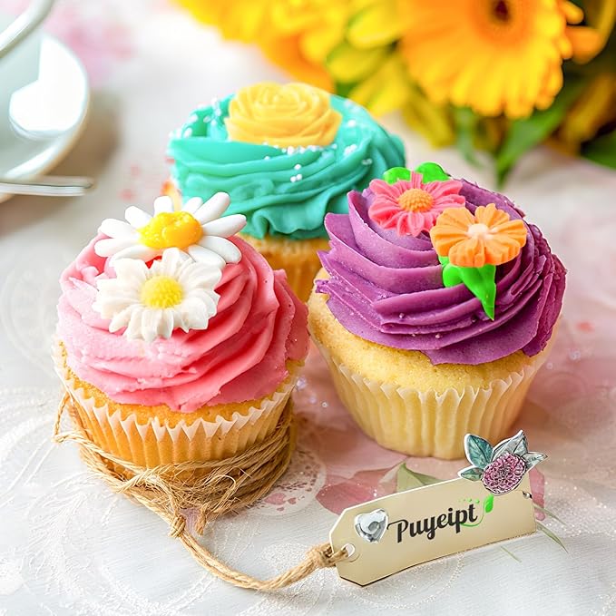 Puyeipt 4 Pcs Flower Silicone Fondant Molds, Daisy Rose Flower Chocolate Candy Molds for Cupcake Topper, Cake Pop Decoration and Clay Craft Making