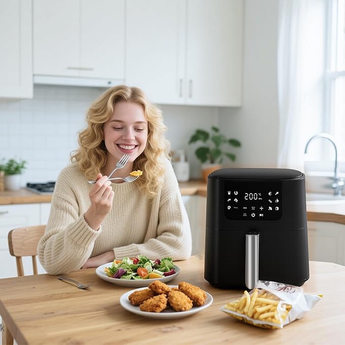 QIDO Air Fryer – 5 QT Compact Airfryer for Quick & Easy Meals in Minutes, 180°- 450°F Precision Heating, Touchscreen Controls with Auto Menus, Nonstick & Dishwasher Safe Basket - Black