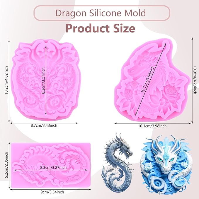 Dragon Silicone Mold Dragon Fondant Molds For Cake Decoration Cupcake Topper Polymer Clay Candy Chocolate Gum Paste Set Of 3
