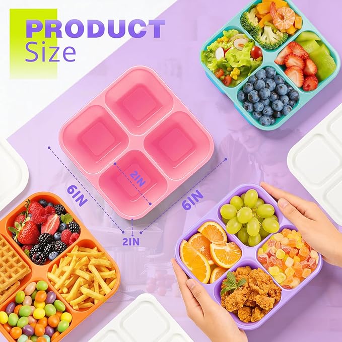 4 Pack Snack Containers Bento Box Adult Lunch Box,Meal Prep Container, Reusable Food Storage lunch Containers Stackable for Work, Travel and Gym (Pink, Orange, Green, Purple)