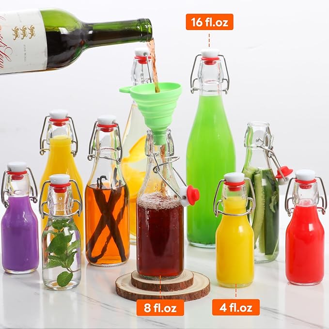 AuroTrends Swing Top Glass Bottles 16 oz 8Pack, Kombucha Bottles-Flip Top Glass Bottles with Lids, Vanilla Extract Bottles (16fl.oz/ 8Pack)