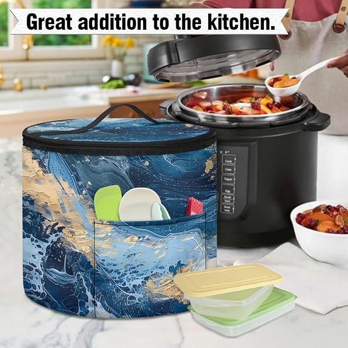 Blue Marble Electric Pressure Cooker Insulation Handbag Keep Appliance Clean Electric Pressure Cooker Bag with Accessories Pockets