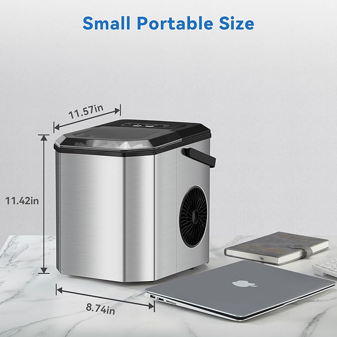 Garvee Countertop Ice Maker, 26 lbs in 24 Hrs, 9 Cubes Ready in 6 Mins with Ice Scoop and Basket, Portable Ice Cube Maker Self-Cleaning, 2 Sizes of Bullet Ice for Home Kitchen Office Bar Party