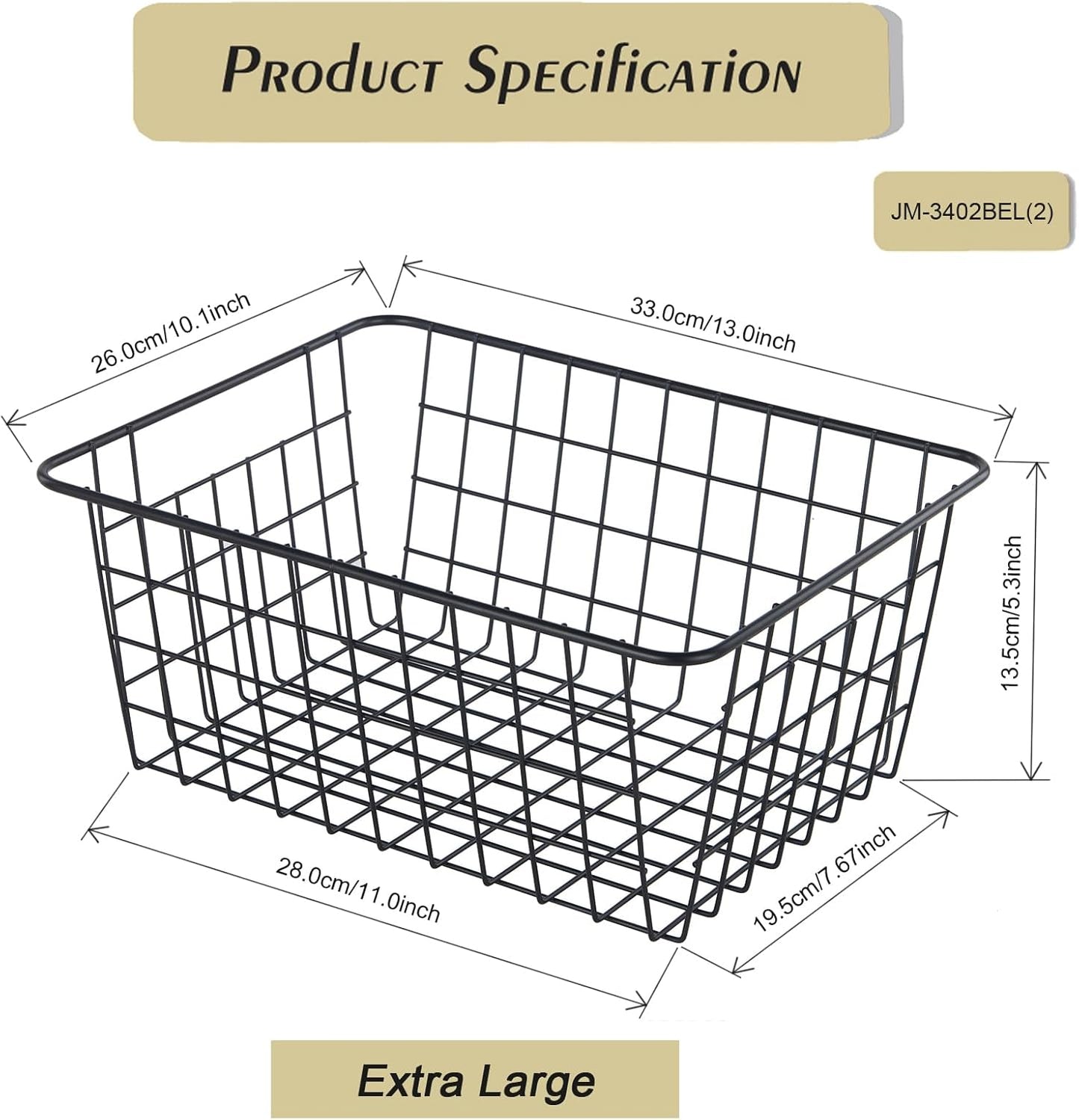 【Extra Large】Wire Kitchen Storage Basket 4 Packs,Perfect Pantry Organization Accessories Baskets,Laundry,Suitable for Countertop, Kitchen, Bedroom, Bathroom,Black