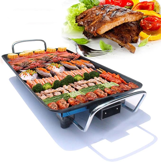 Indoor Electric Grill Non Stick Practical Multifunctional Stove Top Flat Griddle with Original Flavor for Indoor BBQ Hotpot Cooking (US)