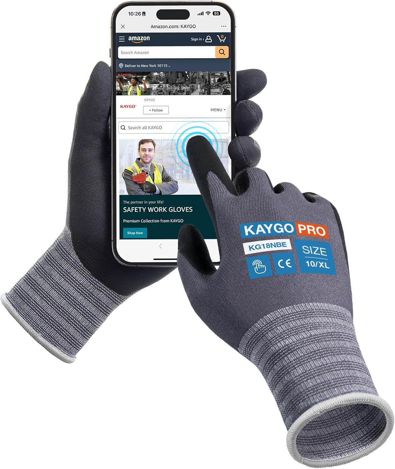 KAYGO Safety Work Gloves MicroFoam Nitrile Coated-12 Pairs KG18NB,Seamless Knit Nylon Glove with full fingers Touchscreen, Ideal for General Purpose,Automotive,Home Improvement, Black,XL