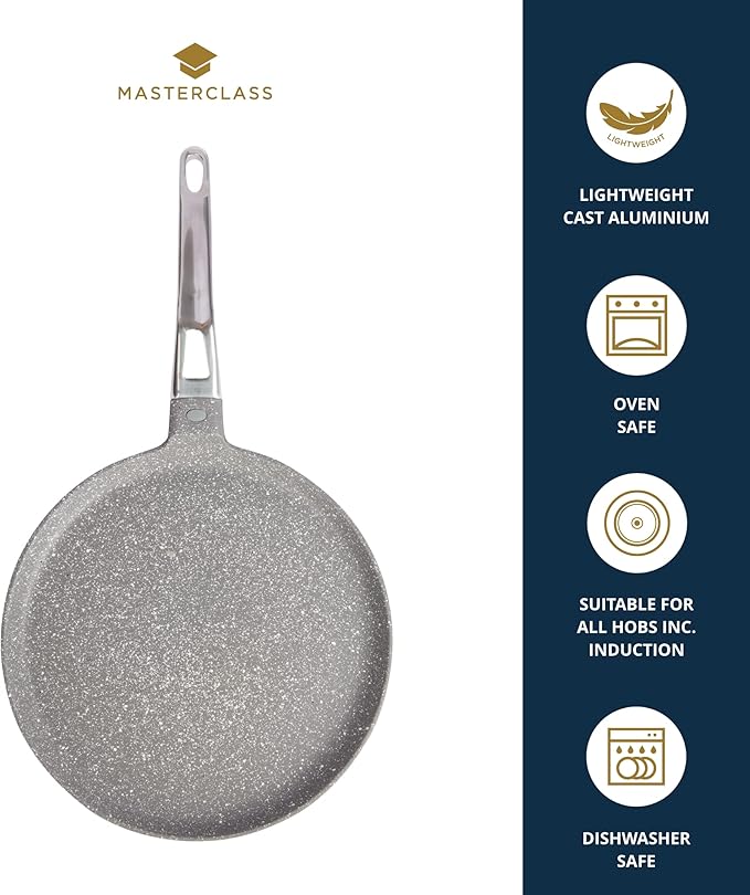 MasterClass MCMCP28 Cast Aluminium Induction-Safe Non-Stick Crêpe Pan, 28 cm (11"), Grey