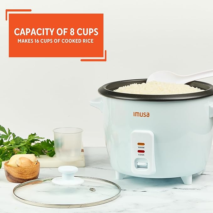 IMUSA Electric Rice Cooker 16 Cup Cooked 8 Cup Uncooked – Ceramic Nonstick Pot, Multi Cooker for Rice, Quinoa, Oatmeal, Stew – Keep Warm Function – Compact for Kitchen Dorm RV