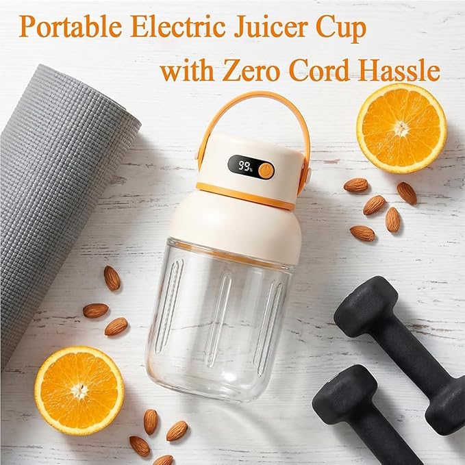 Portable Electric Juicer Cup with Zero Cord Hassle, USB-C Rechargeable Multifunctional Portable Juicer Cup for Smoothies, Protein Shakes, Travel, Gym & Office (1200ML)