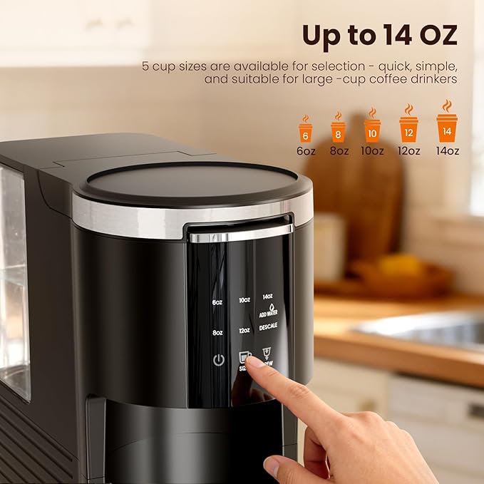 Kismile Single Serve Coffee Maker, 2 in 1 Drop Coffee Machine Compatible with K Cup & Ground Coffee, 5 Brew Sizes 6-14 Oz, 40oz Removable Water Tank,Self-Cleaning Function, Black
