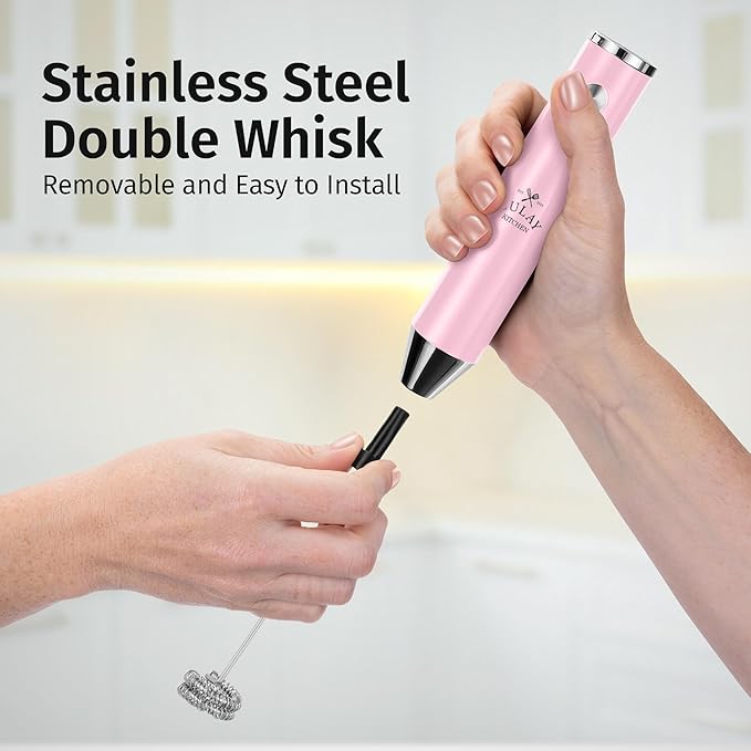 Zulay Kitchen Rechargeable Milk Frother Handheld Lux - Powerful 2-Speed Motor, Waterproof, 2000mAh Battery - Drink Mixer for Latte, Cappuccino, Matcha & Protein Powder - Pink Bubblegum