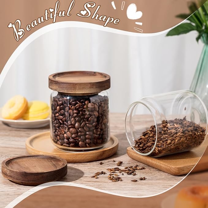 Irenare 16 Pack Glass Containers Canister Set, 17 oz Food Storage Spice Jars with Airtight Lids, Clear Kitchen Containers for Coffee Sugar Tea Beans Nuts Candy Pantry Organization (Wood)