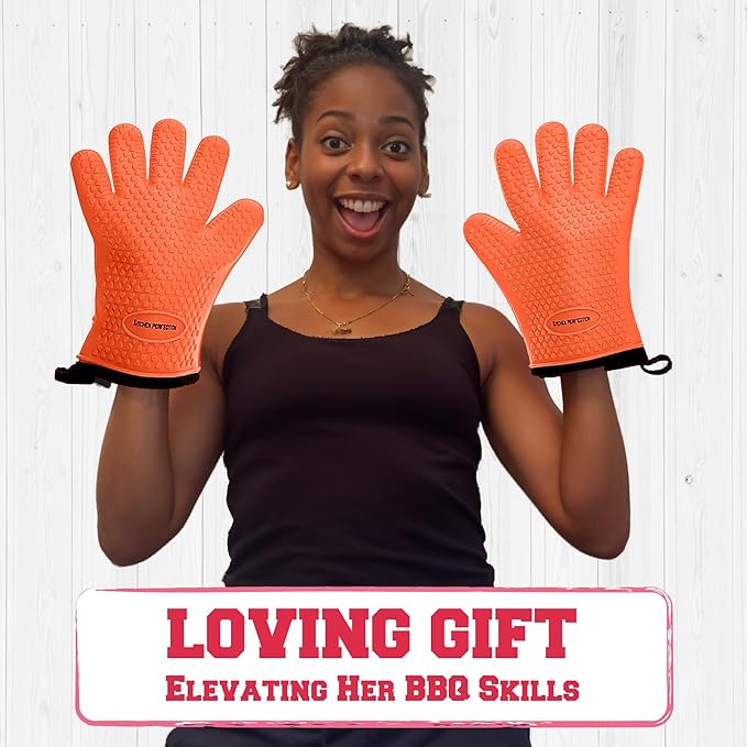 KITCHEN PERFECTION S Silicone Smoker Oven Gloves for Women -Extreme Heat Resistant BBQ Gloves -Handle Hot Food Right on Your Grill Fryer |Waterproof Oven Mitts for Cooking |Superior Set+3 Bonuses