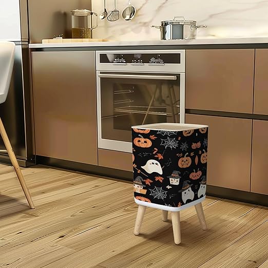 Small Trash Can with Lid Halloween seamless pattern Halloween party Cute ghosts web pumpkins Wastebasket with Press Cover Dog Proof Garbage Can Waste Bin for Kitchen Bathroom Nursery 2.6 Gallon
