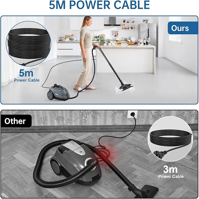 Steam Cleaner, Powerful Heavy Duty Canister Steamer with 34 Accessories, Steam Mop with 16.4 Ft Extra-Long Power Cord for Home Floor Cleaning, Grout, Upholstery, Car Detailing, Grey
