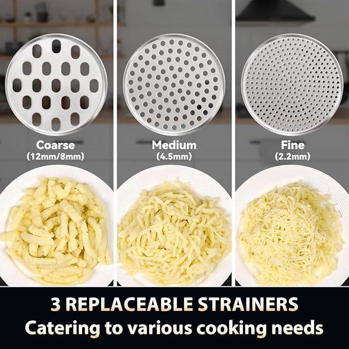 Potato Ricer, AMOHEE 15oz Stainless Steel Potato Masher Upgrade Heavy Duty Design with Anti-Slip Handle Ricer for Mashed Potatoes, Carrots, Yams, Black