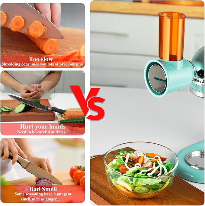 HOMER Slicer Shredder Attachment - Fits All Models of KitchenAid Stand Mixer - Premium Stainless Steel - Time-Saving Accessories for Cheese Grater(Light Green)