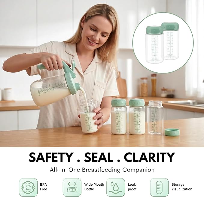 6PCS Breastmilk Storage Bottle, BPA Free Wide-Neck Spectra Bottles for Pumping, Storage Collection Baby Bottles for Fridge & Momcozy Breast Milk Cooler, Breastfeeding Bottle, 10 oz