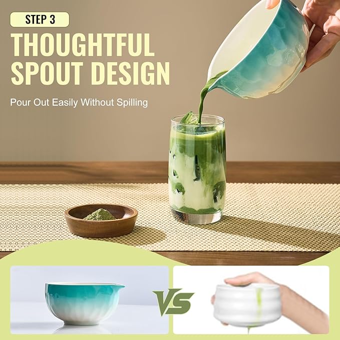 Matcha Whisk Set, 5Pcs Matcha Set Blue, Matcha Kit with Matcha Bowl, Matcha Whisk and Holder, Bamboo Scoop, Macha Sifter, Macha Tea Set for Macha Lovers, Tea Enthusiasts, Christmas, Breakfast,Latte