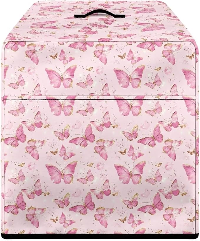 Pink Gold Butterfly Print Meat Slicer Dust Cover, (Only Cover)16x13x13 Inch Food Slicer Cover, Compatible with Cheese Bread Meat Slicer and Most Other Model, Dust-Proof, Waterproof