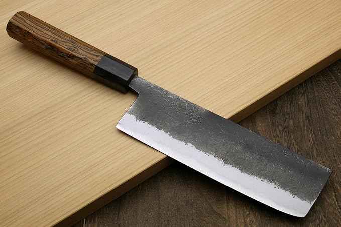 Yoshihiro Nashiji High Carbon White Steel #2 Japanese Nakiri Vegetable Knife with Cocobolo Wood Handle (6.5'' (165mm) & Saya)