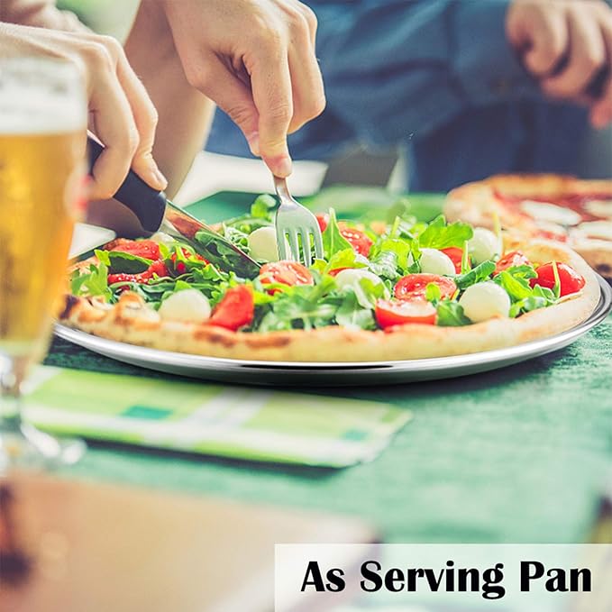 P&P CHEF Pizza Pan Set of 2, Stainless Steel Pizza Tray, Round Pizza Plate For Pie Cookie Pizza Cake, Non Toxic & Heavy Duty, Dishwasher Safe & Easy Clean, 10 Inch & Silver