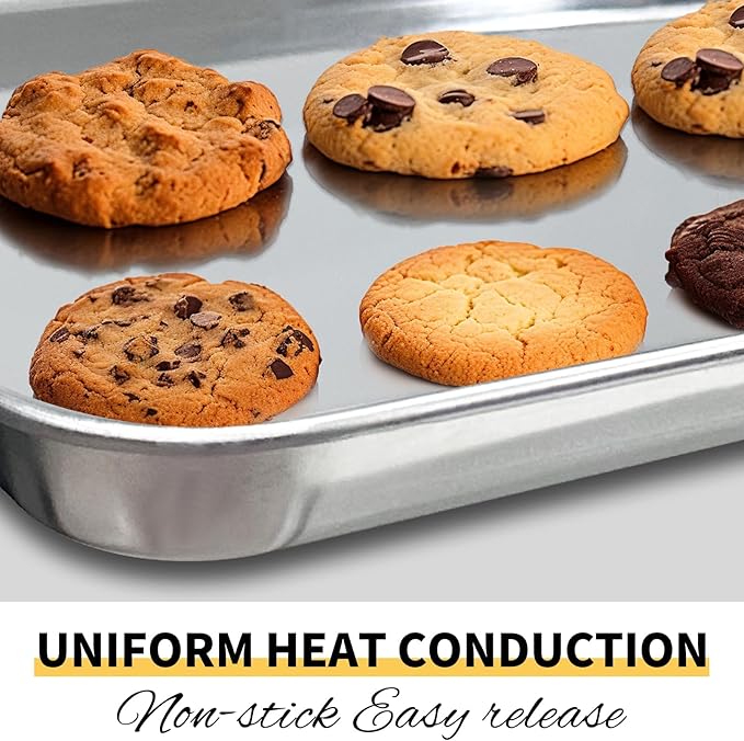 Commercial Quality Baking Sheet Pan Set, Natural Stainless Steel Cookie Sheet, Warp Resistant Nonstick Baker's Half Sheet Pan, Large Thick Cookie Tray Pans for Baking, Roasting(2 Pack, 20X14Inch)