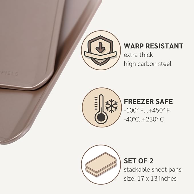 HAPPIELS 17 x 13 inch Cookie Sheets for Baking Nonstick Set of 2, PFOA free Cookie Sheet Set without rim, Cookie Sheets Non Stick, Half Sheet Pan for Oven without sides Non Toxic sheet without lip