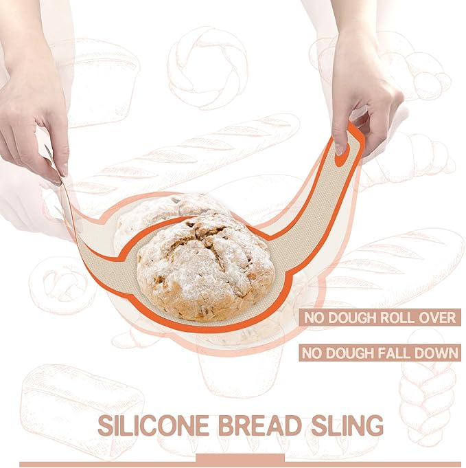 Silicone Bread Sling for Dutch Oven, 2 PCS Non-Stick & Easy Clean Reusable Silicone Baking Mat with Long Handles, Easy to Transfer Sourdough Bread Oval and Round