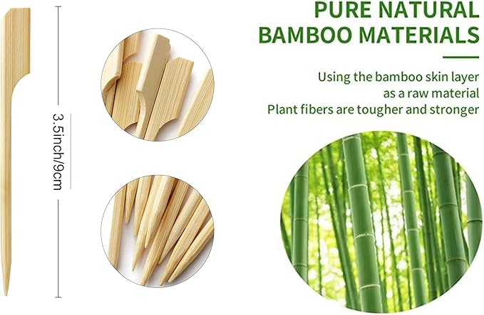 3.5 Inch Bamboo Skewers, 300 PCS Bamboo Paddle Wood Picks, Toothpicks for Appetizers, Cocktail Picks for Drinks, Food Picks, BBQ, Sandwich, Barbecue Snacks.