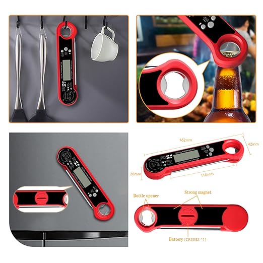 Meat Thermometer Digital with ±0.5℉ Precision, 100% Waterproof, Motion Sensing Food Thermometer for Cooking Kitchen Oven Grill Candy BBQ, Red
