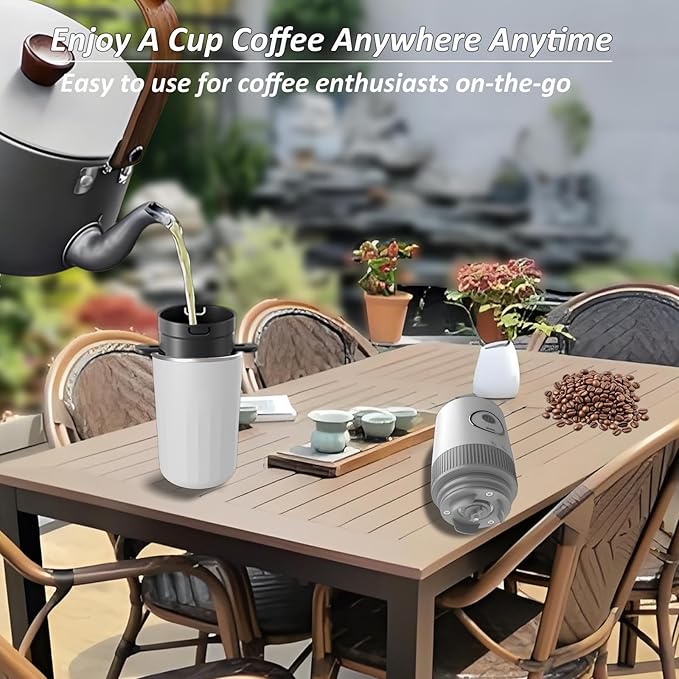 Portable Electric Coffee Grinder and Brewing Kit, Rechargeable, Conical Burr Mini Coffee Grinder with Filter, 32g Capacity & Coffee Cup for Camping, Travel, Office, Espresso, Pour Over, etc (White)